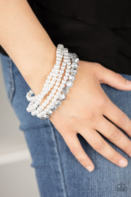 Paparazzi Refined Renegade - White Pearls - Metallic Beads - Adjustable Bracelet - $5 Jewelry with Ashley Swint