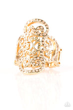 Load image into Gallery viewer, Paparazzi Regal Regalia - Gold - Peach Rhinestones Ring - $5 Jewelry with Ashley Swint