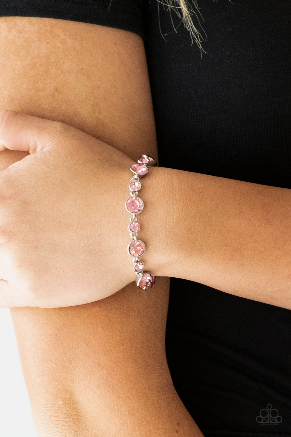 Paparazzi Starstruck Sparkle - Pink - White Rhinestones - Adjustable Bracelet - $5 Jewelry with Ashley Swint