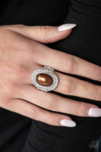 Load image into Gallery viewer, Paparazzi The ROYALE Treatment - Brown Pearly Bead - White Rhinestone Ring - $5 Jewelry With Ashley Swint