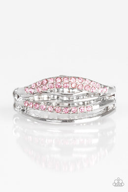 Paparazzi Bank On It - Pink Rhinestones - Shimmery Silver Bars - Ring - $5 Jewelry With Ashley Swint