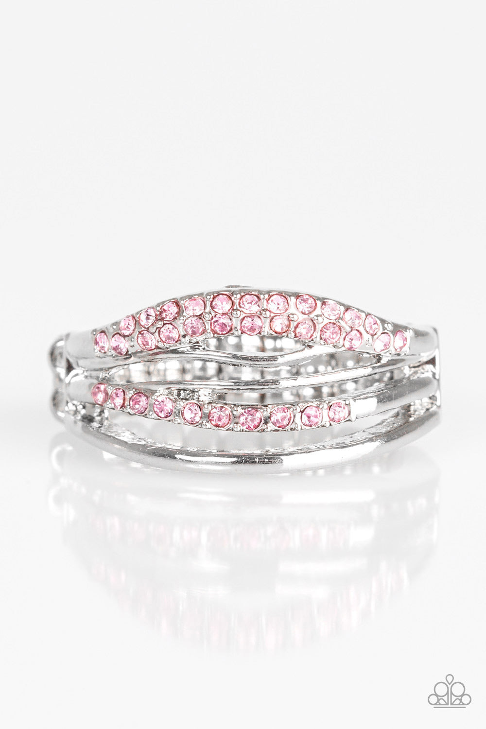 Paparazzi Bank On It - Pink Rhinestones - Shimmery Silver Bars - Ring - $5 Jewelry With Ashley Swint