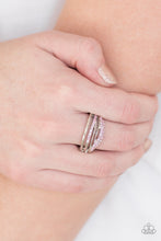 Load image into Gallery viewer, Paparazzi Bank On It - Pink Rhinestones - Shimmery Silver Bars - Ring - $5 Jewelry With Ashley Swint