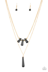 Paparazzi Basic Groundwork - Black Stones - Gold Necklace and matching Earrings - $5 Jewelry with Ashley Swint