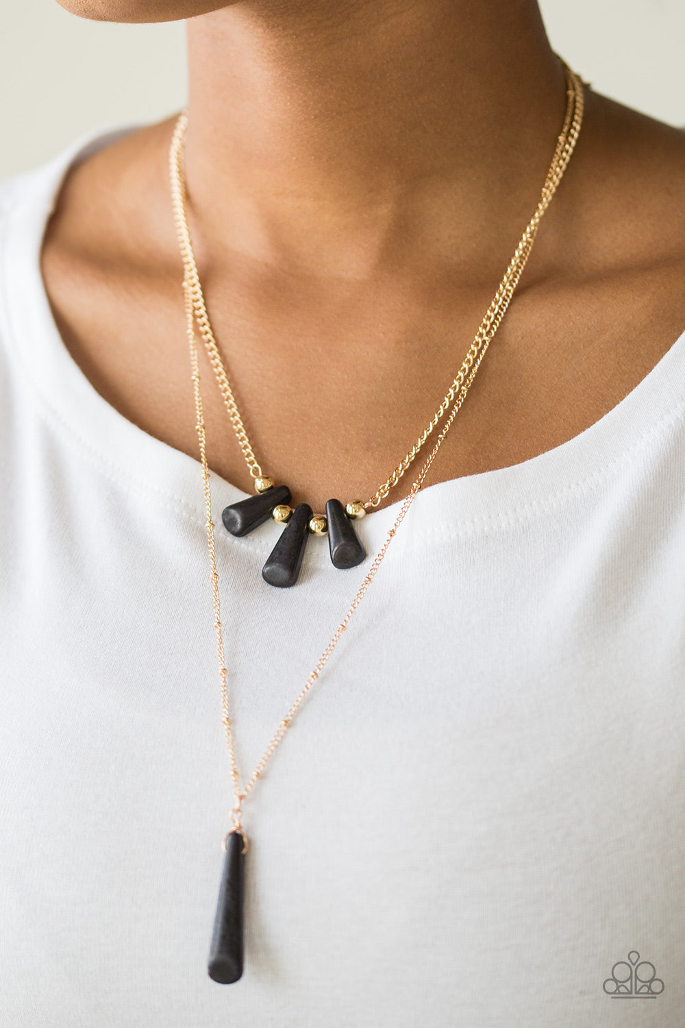 Paparazzi Basic Groundwork - Black Stones - Gold Necklace and matching Earrings - $5 Jewelry with Ashley Swint