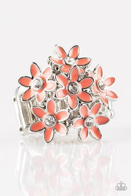 Paparazzi Blooming Bouquets - Orange / Coral Daisy - Rhinestones - Silver Ring - $5 Jewelry With Ashley Swint