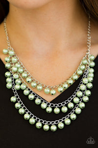 Paparazzi Chicly Classic - Green Pearls - Silver Necklace and matching Earrings - $5 Jewelry With Ashley Swint