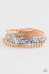 Paparazzi Colorfully Chromatic - Brown - Silver Beads - Set of 5 - Stretchy Band Bracelet - $5 Jewelry With Ashley Swint