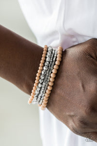 Paparazzi Colorfully Chromatic - Brown - Silver Beads - Set of 5 - Stretchy Band Bracelet - $5 Jewelry With Ashley Swint