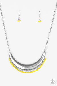 Paparazzi Fringe Out - Yellow - Seed Beads - Bold Silver Crescent Moon - Necklace & Earrings - $5 Jewelry With Ashley Swint