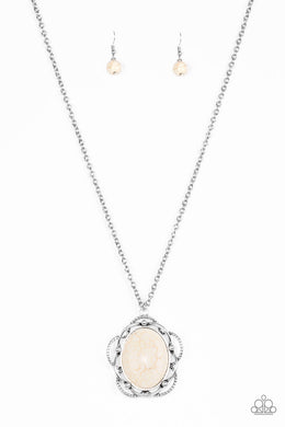 Paparazzi Let Your Dreams Bloom - White Stone - Silver Chain Necklace and matching Earrings - $5 Jewelry With Ashley Swint