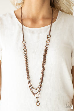 Paparazzi Mechanical Mayhem - Copper - Lanyard - Bold Chain - Necklace & Earrings - $5 Jewelry With Ashley Swint