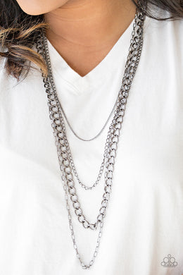 Paparazzi Metro Metal - Black - Gunmetal Chains - Necklace & Earrings - $5 Jewelry With Ashley Swint