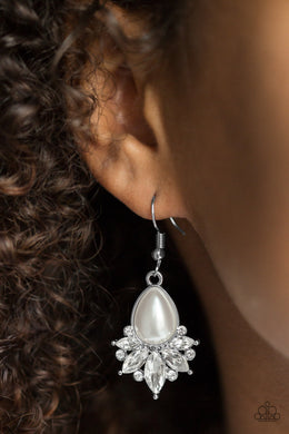 Paparazzi Regal Reputation - White Pearly Bead - White Rhinestones - Silver Teardrop Earrings - $5 Jewelry With Ashley Swint