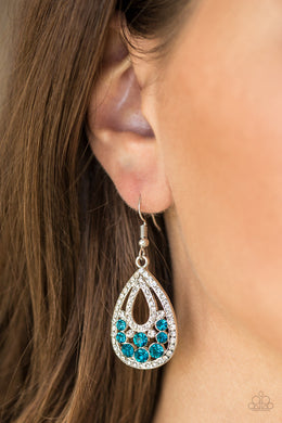 Paparazzi Sparkling Stardom - Blue - and White Rhinestones - Silver Teardrop Earrings - $5 Jewelry With Ashley Swint