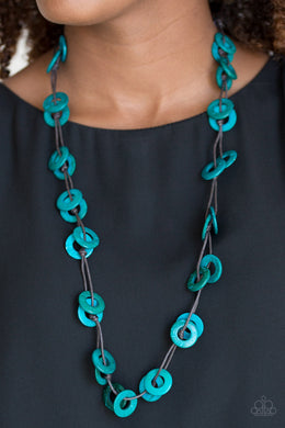 Paparazzi Waikiki Winds - Blue - Wooden Necklace and matching Earrings - $5 Jewelry With Ashley Swint