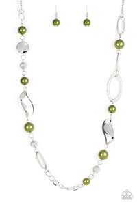 Paparazzi All About Me - Green Pearls - Silver Necklace & Earrings - $5 Jewelry With Ashley Swint
