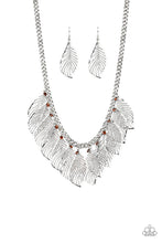 Load image into Gallery viewer, Paparazzi Feathery Foliage - Brown - Topaz Rhinestones - Silver Feathers - Necklace &amp; Earrings - $5 Jewelry With Ashley Swint
