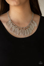 Load image into Gallery viewer, Paparazzi Feathery Foliage - Brown - Topaz Rhinestones - Silver Feathers - Necklace &amp; Earrings - $5 Jewelry With Ashley Swint