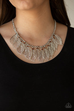Paparazzi Feathery Foliage - Brown - Topaz Rhinestones - Silver Feathers - Necklace & Earrings - $5 Jewelry With Ashley Swint