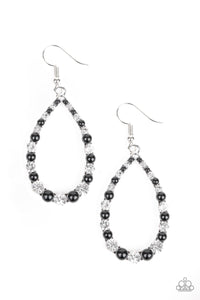 Paparazzi Gala Go-Getter - Black Beads - White Rhinestones - Teardrop Earrings - $5 Jewelry With Ashley Swint