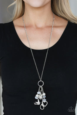 Paparazzi I Will Fly - White Pearls - Silver Bird, Heart Charms - Lanyard and matching Earrings - $5 Jewelry With Ashley Swint
