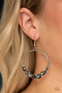 Paparazzi Legendary Luminescence - Silver - Smoky Rhinestones - Silver Hoop Earrings - $5 Jewelry With Ashley Swint