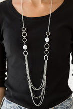 Load image into Gallery viewer, Paparazzi Margarita Masquerades - White Faceted Beads - Silver Hoop Necklace and matching Earrings - $5 Jewelry With Ashley Swint