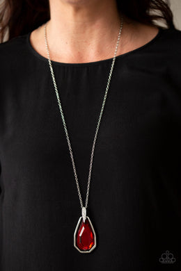 Paparazzi Maven Magic - Red Gem - White Rhinestones - Silver Chain Necklace & Earrings - $5 Jewelry with Ashley Swint