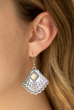 Load image into Gallery viewer, Paparazzi Mountain Mesa - White Stone - Silver Fans - Earrings - $5 Jewelry With Ashley Swint