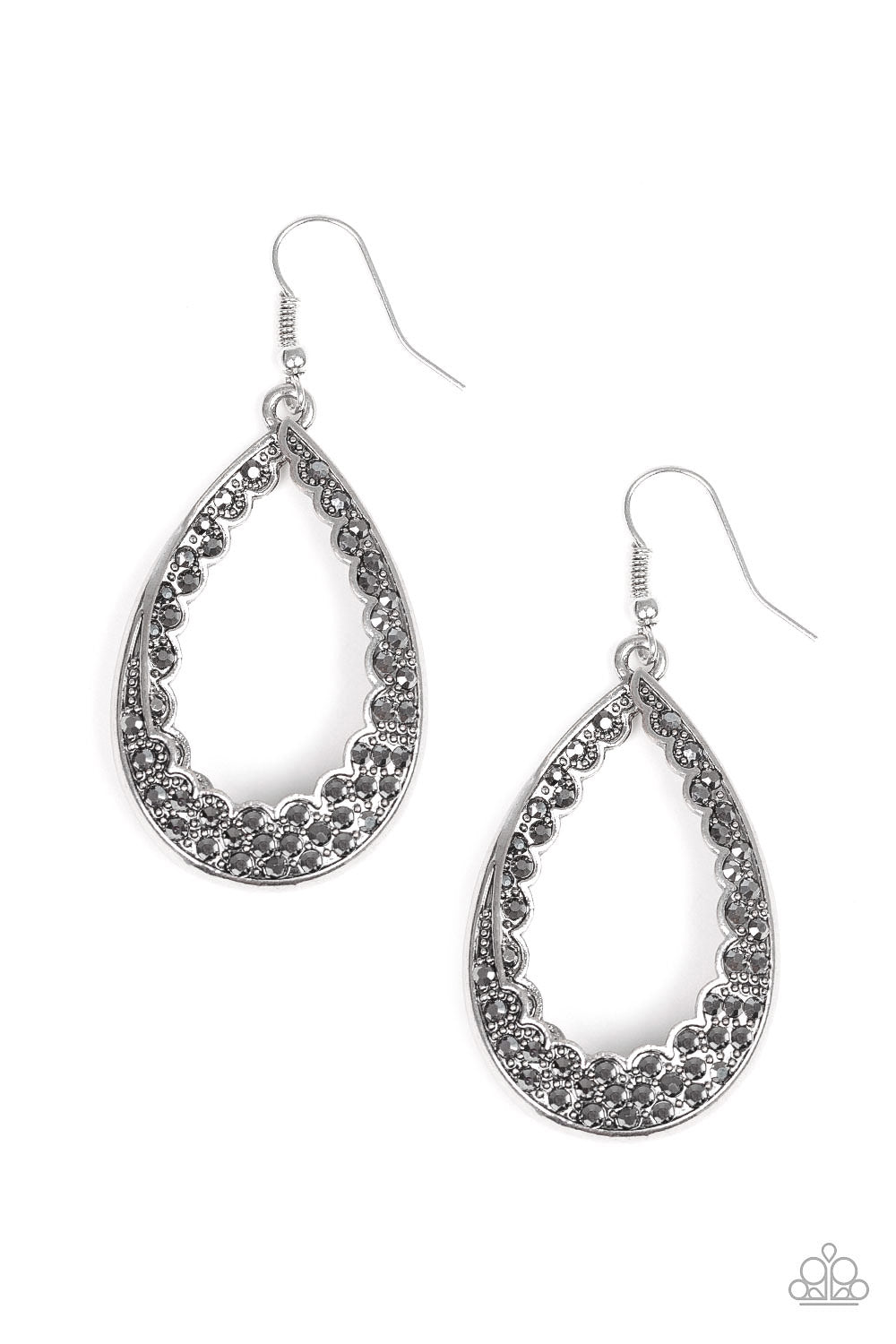 Paparazzi   Royal Treatment - Silver Teardrop - Hematite Rhinestones - Earrings - $5 Jewelry With Ashley Swint