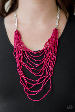 Paparazzi Bora Bombora - Pink Seed Beads - Necklace and matching Earrings - $5 Jewelry With Ashley Swint