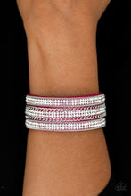 Load image into Gallery viewer, Paparazzi Dangerously Drama Queen - Pink Suede Band - White Rhinestones - Silver Chains - Wrap / Snap Bracelet - $5 Jewelry With Ashley Swint