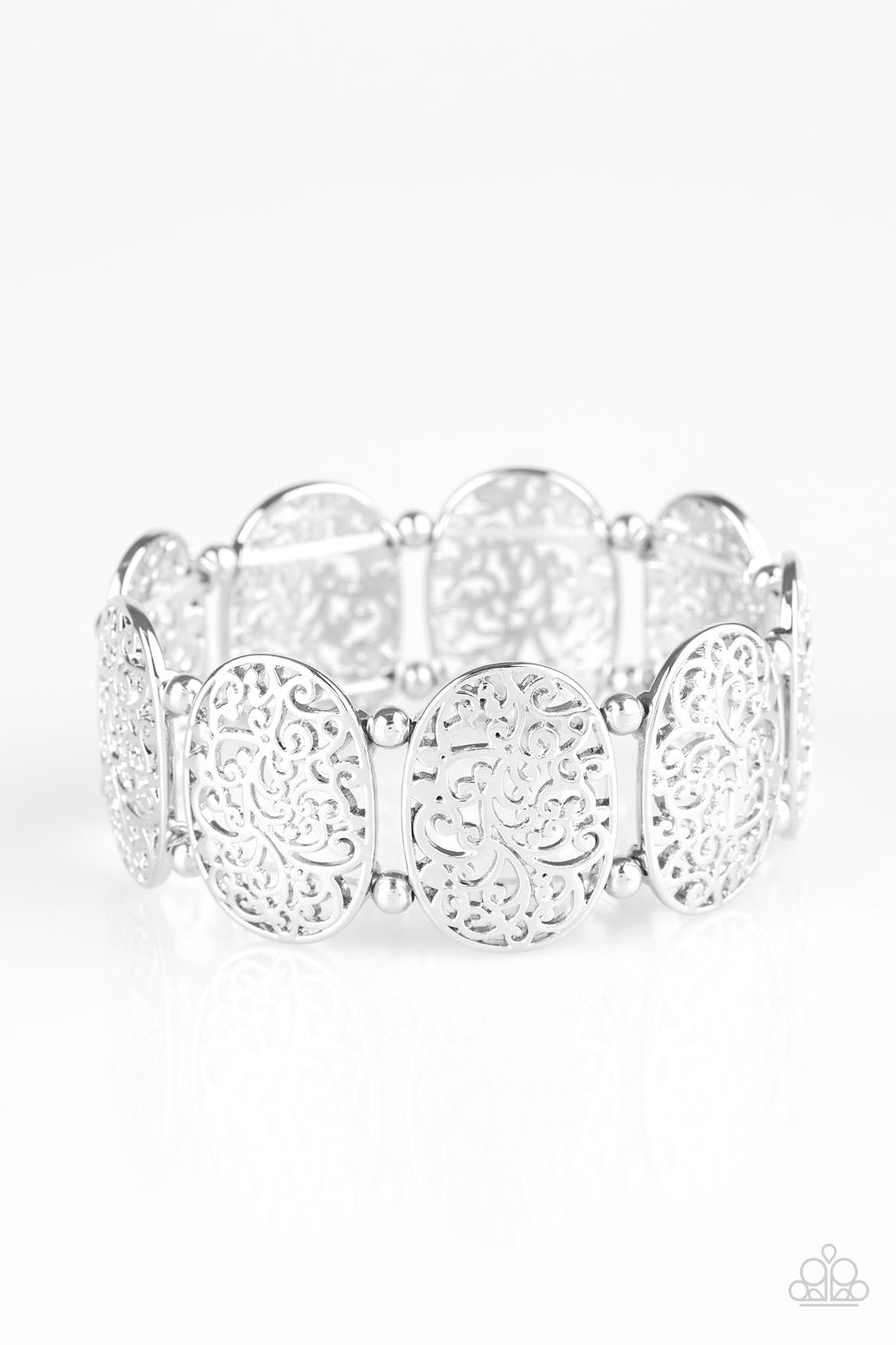 Paparazzi Everyday Elegance - Silver - High Sheen Vine Filigree - Stretchy Bracelet - $5 Jewelry With Ashley Swint