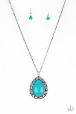 Paparazzi Full Frontier - Blue - Turquoise Stone Teardrop - Silver Ornate Necklace & Earrings - $5 Jewelry With Ashley Swint