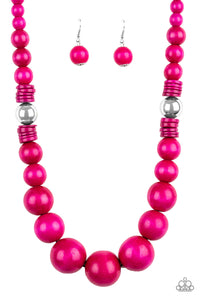 Paparazzi Panama Panorama - Pink Wooden Beads - Necklace and matching Earrings - $5 Jewelry With Ashley Swint