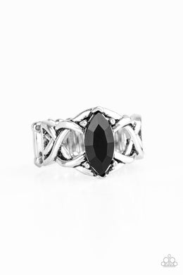 Paparazzi Princess Prima Donna - Black Rhinestone - Silver Ring - $5 Jewelry With Ashley Swint
