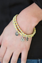Load image into Gallery viewer, Paparazzi Rooftop Gardens - Yellow - Gray Beads - Set of 3 Stretchy Band Bracelets - $5 Jewelry With Ashley Swint