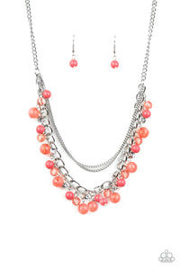 Paparazzi Wait and SEA - Orange / Coral - Necklace and matching Earrings - $5 Jewelry With Ashley Swint