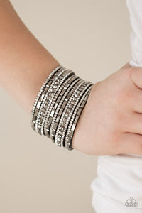 Paparazzi Wham Bam Glam - Black - White & Smoky Rhinestones - Wrap Bracelet - $5 Jewelry With Ashley Swint