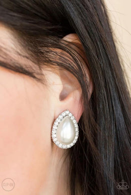 Paparazzi Old Hollywood Opulence - White - Clip On Earrings