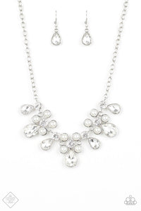 Paparazzi Demurely Debutante - White Rhinestones & Pearls - Necklace & Earrings - $5 Jewelry with Ashley Swint