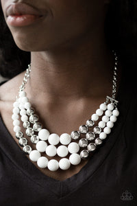 Paparazzi Dream Pop - White Beads - Silver Necklace and matching Earrings - $5 Jewelry With Ashley Swint
