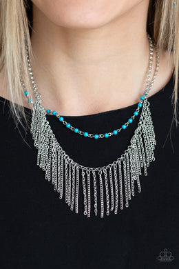 Paparazzi Fierce In Fringe - Blue - Silver Necklace and matching Earrings - $5 Jewelry With Ashley Swint