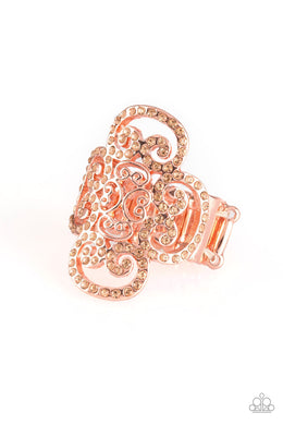 Paparazzi Regal Regalia - Copper - Peach Rhinestones - Filigree - Ring - $5 Jewelry with Ashley Swint