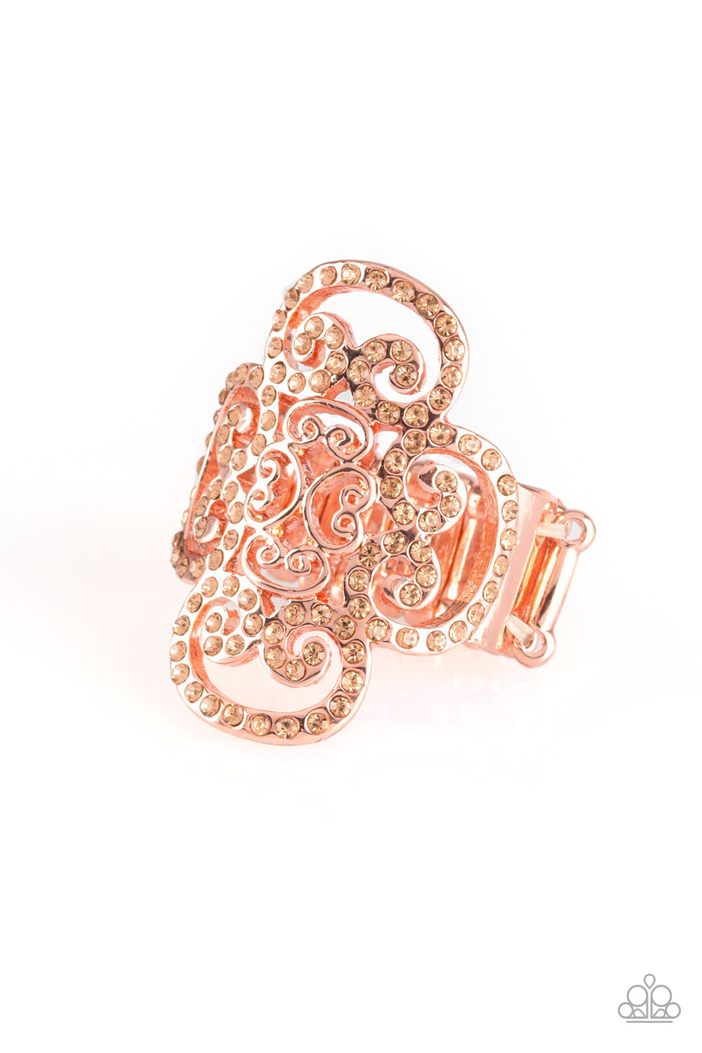 Paparazzi Regal Regalia - Copper - Peach Rhinestones - Filigree - Ring - $5 Jewelry with Ashley Swint