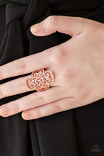 Load image into Gallery viewer, Paparazzi Regal Regalia - Copper - Peach Rhinestones - Filigree - Ring - $5 Jewelry with Ashley Swint