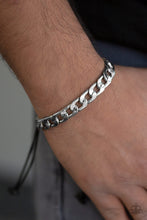Load image into Gallery viewer, Paparazzi Score! - Silver - Curb Chain - Black Cording - Sliding Knot Bracelet - Men's Collection - $5 Jewelry With Ashley Swint