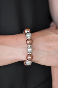 Paparazzi So Not Sorry - Brown Pearls - White Rhinestones - Stretchy Band Bracelet - $5 Jewelry with Ashley Swint
