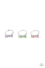 Load image into Gallery viewer, Paparazzi Starlet Shimmer Rings - 10 - &quot;LOVE&quot; Rhinestones in Blue, Purple, Green and Pink - $5 Jewelry With Ashley Swint